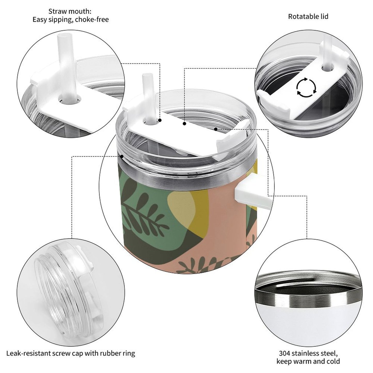 PHDT00109 POD US Local Tumbler 40 oz Large Capacity Car Cup Leaves, Tropical