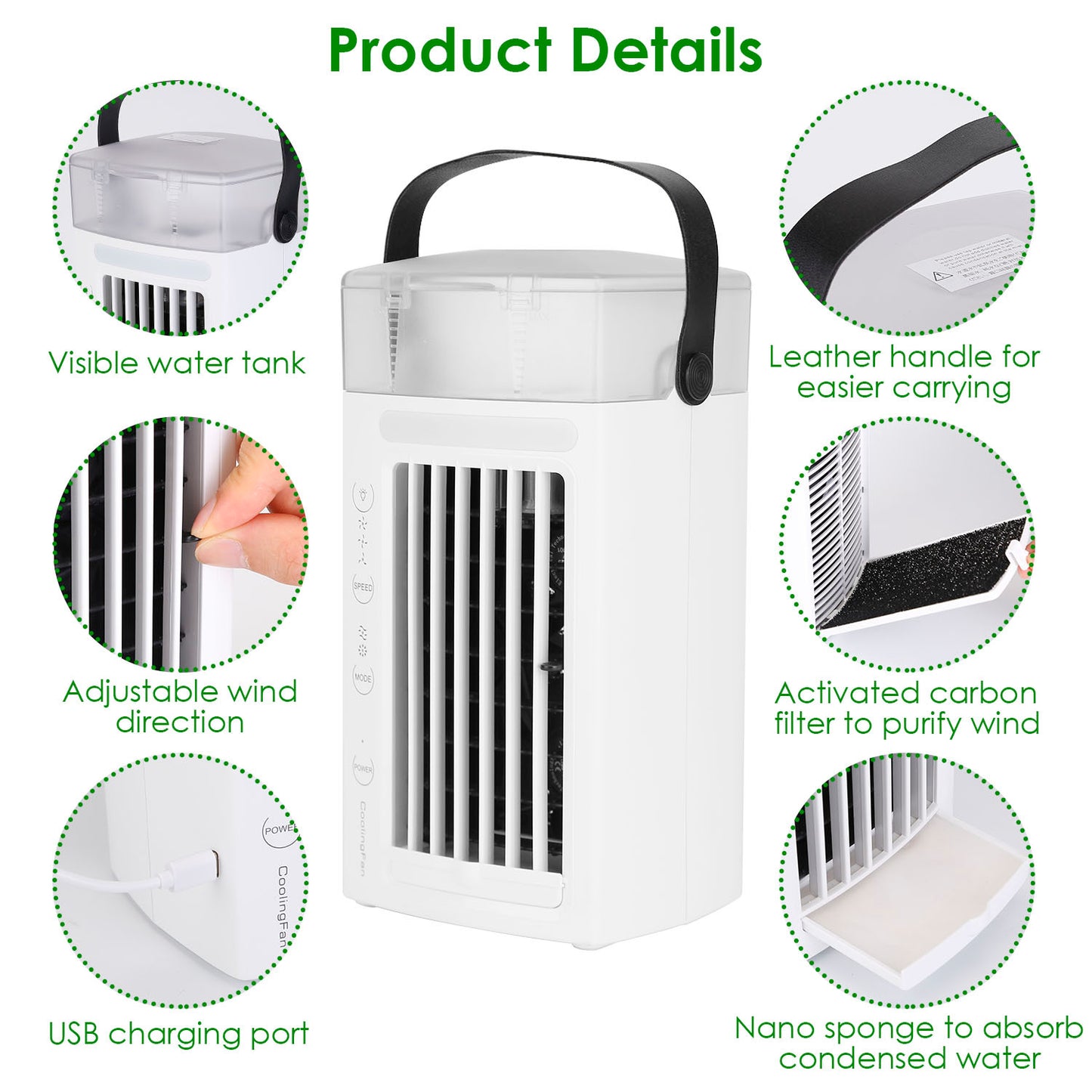 US Local 4 In 1 Portable Air Conditioner Fan Evaporative Air Cooler Water Mist Cooling Fan For Desktop 3 Speeds Nightlight