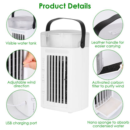 US Local 4 In 1 Portable Air Conditioner Fan Evaporative Air Cooler Water Mist Cooling Fan For Desktop 3 Speeds Nightlight