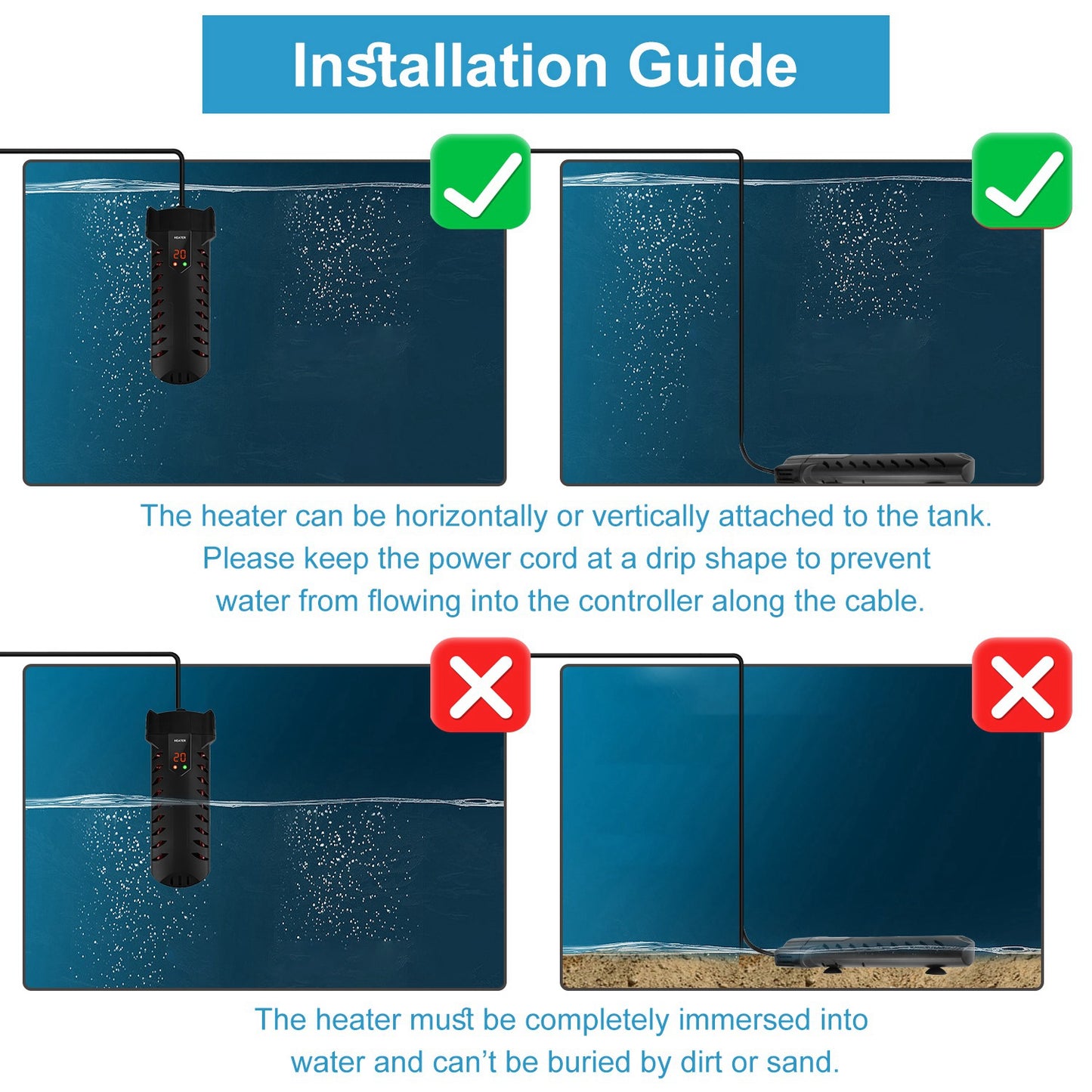 US Local 500W Submersible Aquarium Heater Temperature Adjustable External Controller 79Gal Fish Tank Heater Aquarium Thermostat Heater For Freshwater Saltwater