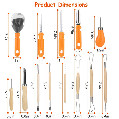 US Local 13Pcs Halloween Pumpkin Carving Kit Stainless Steel Carving Kit Pumpkin Sculpting Cutting Kit Halloween Decorative Tools