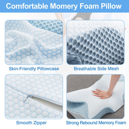 US Local 2 Pcs Memory Foam Pillow Neck Support Pillow For Pain Relief Sleeping Ergonomic Contour Orthopedic Support Side Back Stomach Sleeper