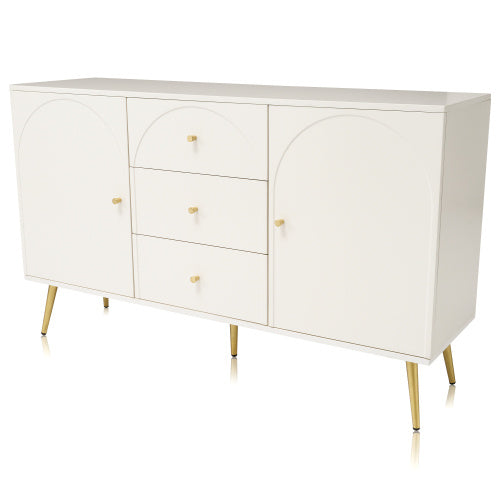 UK Local Sideboard Cabinet For Living Room, Chest Of Drawers With 2 Doors And 3 Drawers, Adjustable Shelf, Cream White, 40D X 140W X 84H CM