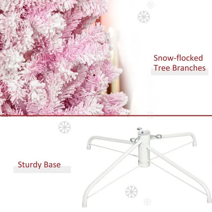 US Local 7.5' Tall Unlit Snow Flocked Artificial Christmas Tree Slim Pencil Xmas Tree With Pine Shape And Realistic Branches, Pink