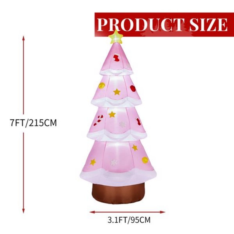 US Local 7.2FT Lighted Christmas Inflatable Decoration, Inflatable PinkChristmas Tree, Funny Blow Up Yard Decorations With Built-in LED Lights For Holiday Party Front Yard Lawn Garden Decor