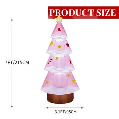 US Local 7.2FT Lighted Christmas Inflatable Decoration, Inflatable PinkChristmas Tree, Funny Blow Up Yard Decorations With Built-in LED Lights For Holiday Party Front Yard Lawn Garden Decor