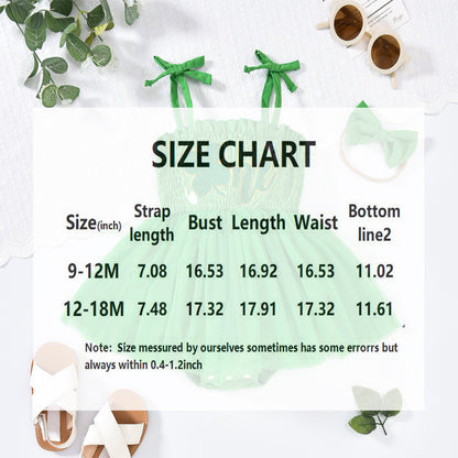 US Local Baby Girl's Clover Embroidered Dress & Headband Set, Sleeveless Ruffle Romper With Tulle Skirt