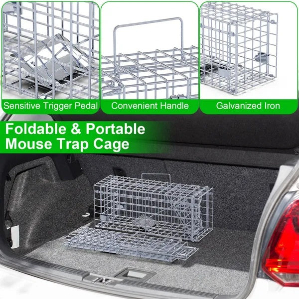 US Local 2Pcs Foldable Rat Trap Cage Humane Live Rodent Trap Cage Galvanized