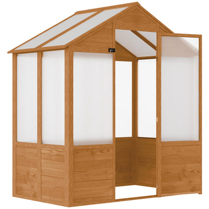 US Local 6x4x7 Polycarbonate Greenhouse, Walk-in Hot House Kit, Hobby Greenhouse With Lockable Door, Level 5 Wind Resistant Wooden Frame, Rustic Brown
