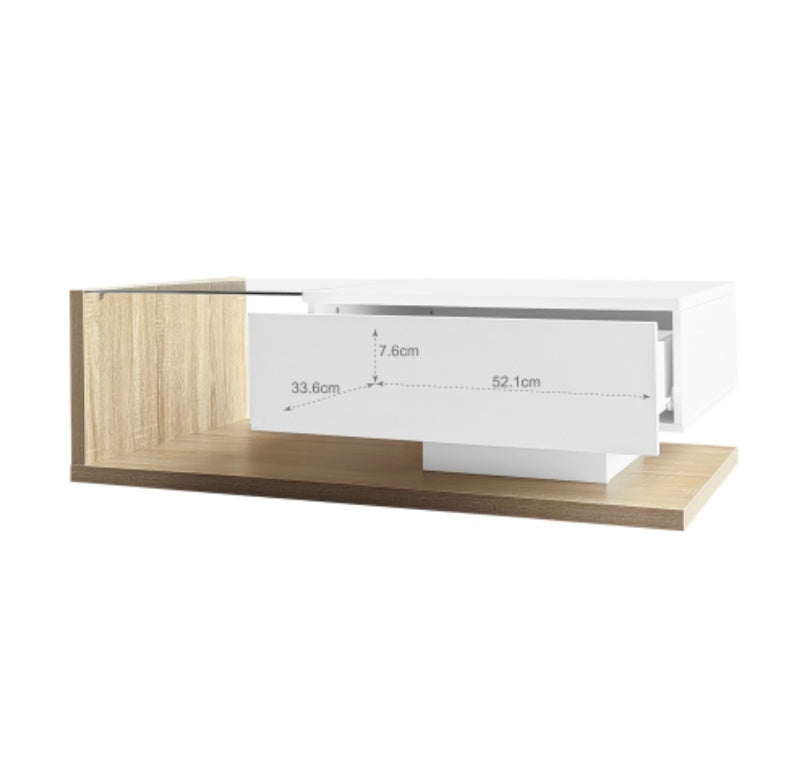 UK Local Coffee Table In High Gloss White And Wood Color Combination. Side Tables, Coffee Tables With Glass And LED