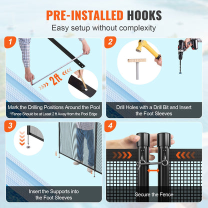 US Local Pool Fence, 4 X 72 FT Pool Fences For Inground Pools, Removable Child Safety Pool Fencing, Easy DIY Installation Swimming Pool Fence, 340gms Teslin PVC Pool Fence Mesh Protects Kids And Pets