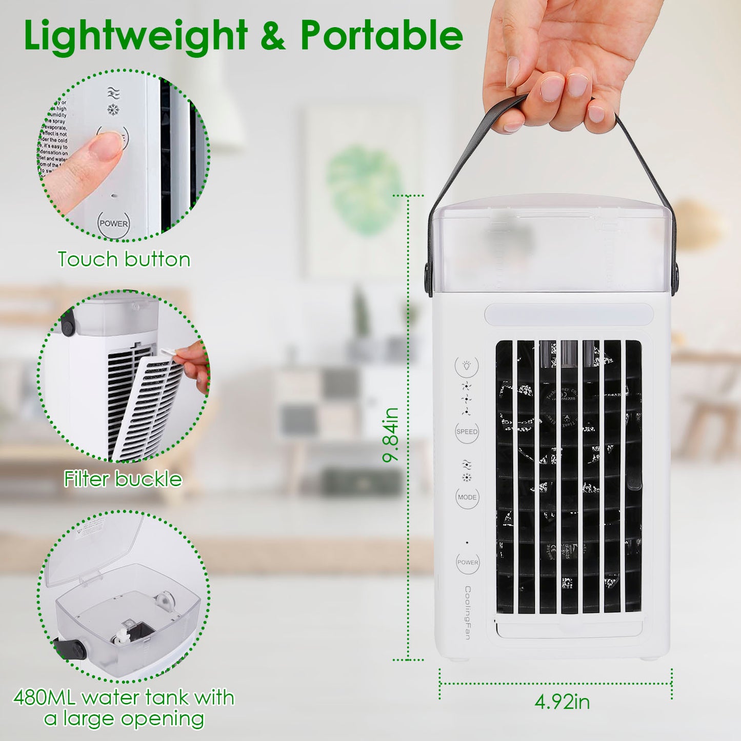 US Local 4 In 1 Portable Air Conditioner Fan Evaporative Air Cooler Water Mist Cooling Fan For Desktop 3 Speeds Nightlight