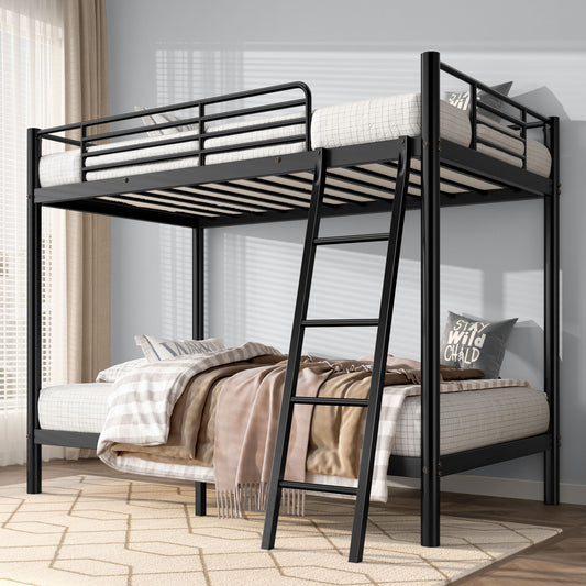US Local Loft Bunk Bed Twin Over Twin Size With Ladder And Guardrail,Heavy Duty Metal Slats Support No Box Spring Needed Small Space Saving Furniture For Bedroom Dorm,Black