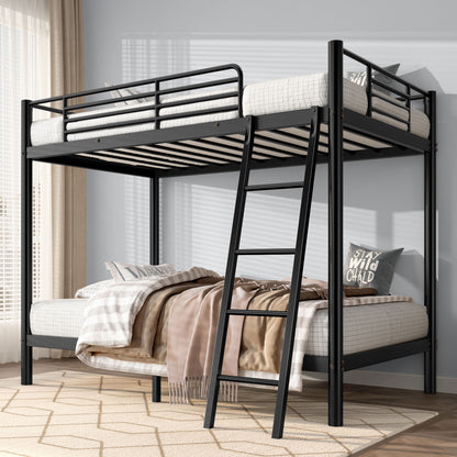 US Local Loft Bunk Bed Twin Over Twin Size With Ladder And Guardrail,Heavy Duty Metal Slats Support No Box Spring Needed Small Space Saving Furniture For Bedroom Dorm,Black