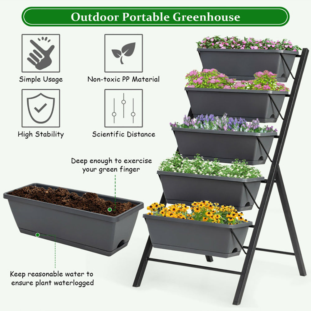 US Local 5-Tier Raised Garden Bed With Water Drainage For Flowers Vegetables