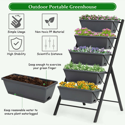 US Local 5-Tier Raised Garden Bed With Water Drainage For Flowers Vegetables
