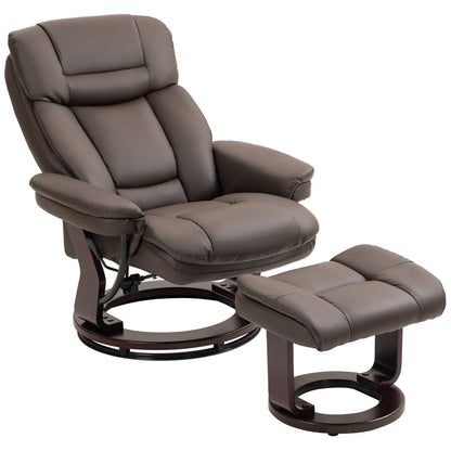US Local Swivel Recliner With Ottoman, PU Leather Reclining Chair With Footrest, For Living Room, Bedroom, Dark Brown