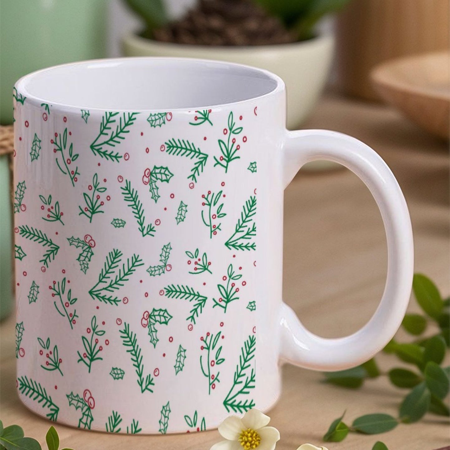 POD US Local White mug with full print, Christmas Green 0073