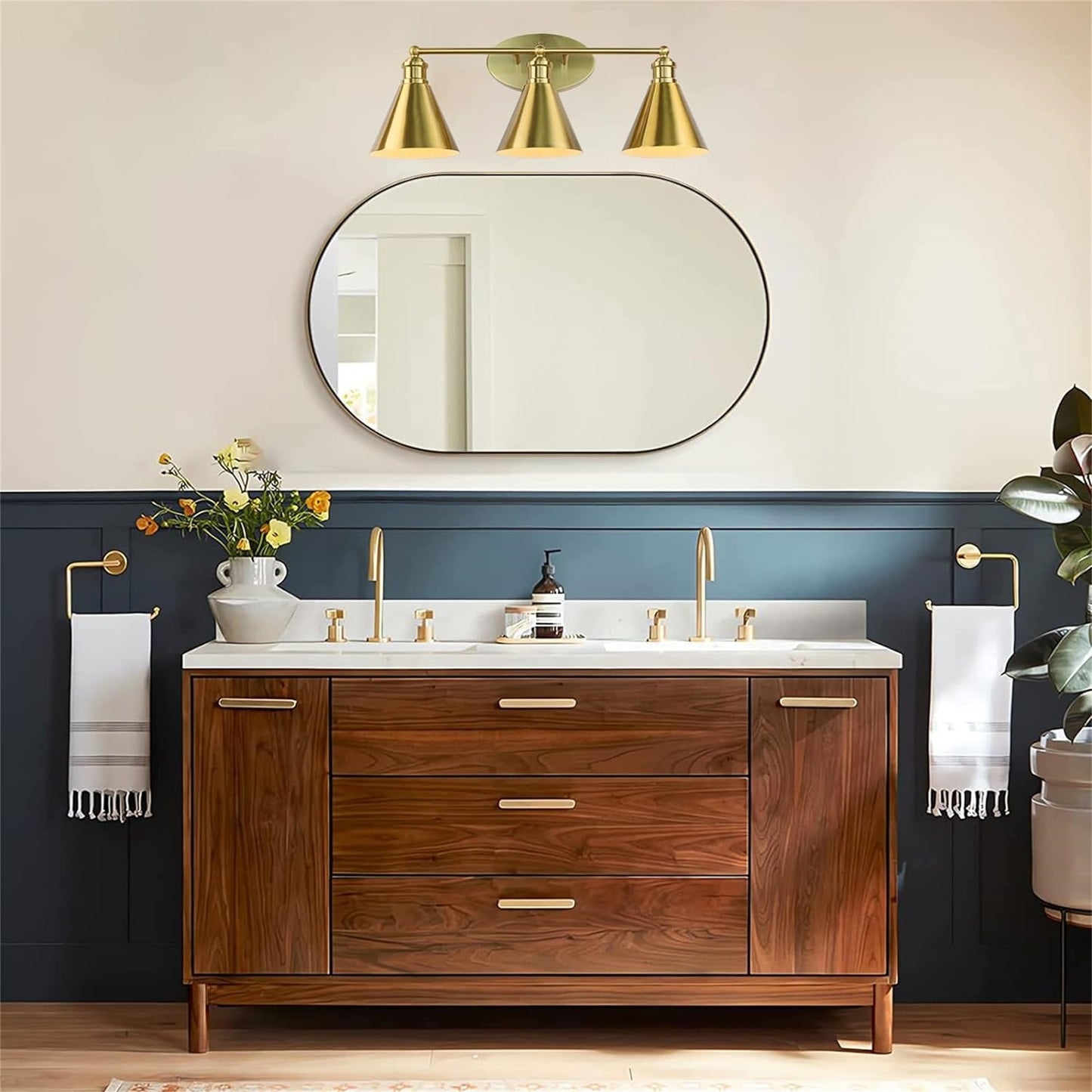 US Local Bathroom 3 Light Lighting Fixtures Over Mirror, 24 Inch Gold Bathroom Anti-Rust Vanity Light For Bathroom Shower Toilet E26 Bulbs