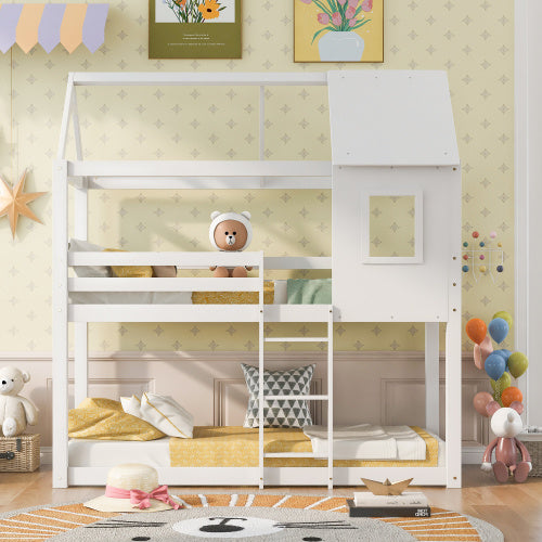 UK Local Bunk Bed, Children Cabin Bed, Single Bed For Kids, Twin Sleeper, Solid Pine Wood,3FT -White