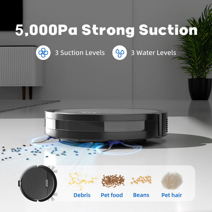 US Local Robot Vacuum And Mop, 3 In 1 Combo Cleaner For Home With Pet Hair And Hard Floor, 5000Pa Suction, 120 Mins Run Time,Self-Charging,Super Thin Body
