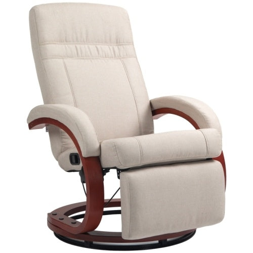 UK Local HOMCOM 135 Manual Reclining Swivel Chair, With Footrest - Beige