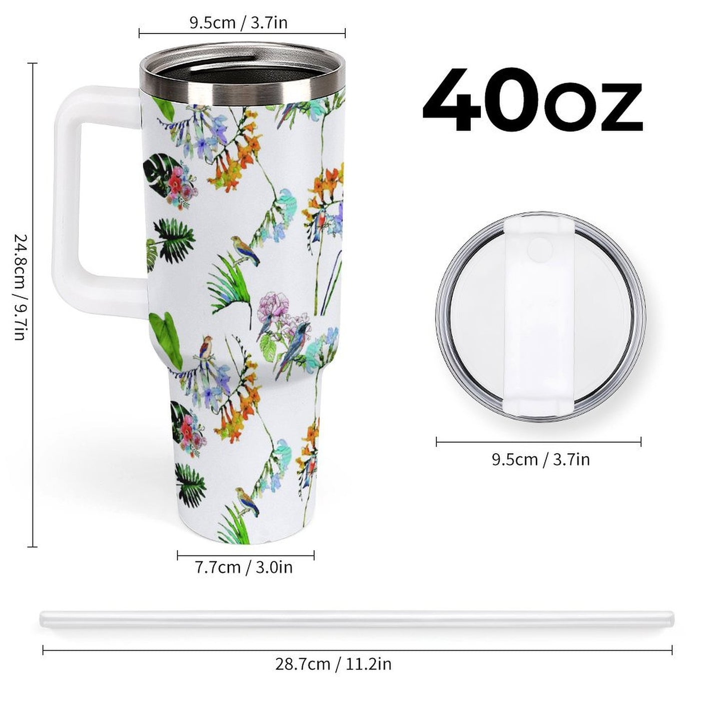 PHDT00531 POD US Local Tumbler 40oz Large Capacity Car Cup Parrots, Flowers, Tropical