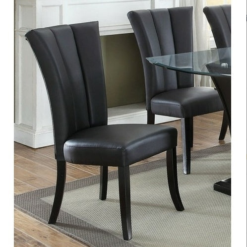 US Local Black Faux Leather Upholstered Lines Back Set Of 2pc Chairs Dining Room Wide Flair Back Chair