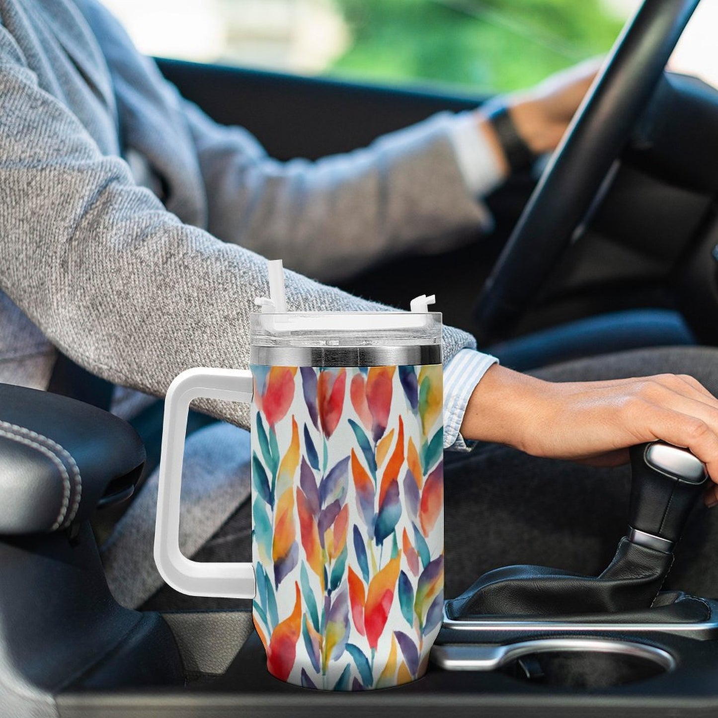 PHDT00474 POD US Local Tumbler 40 oz Large Capacity Car Cup Watercolor, Leaves