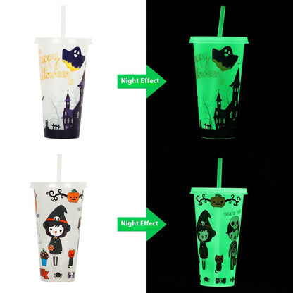 720ml Plastic Sippy Cup Halloween Luminous Straw Cup