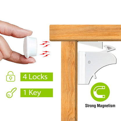 US Local 4Pcs Magnetic Cabinet Locks Child Safety Drawer Locks Adhesive Baby Proof Cabinets Latches Kit