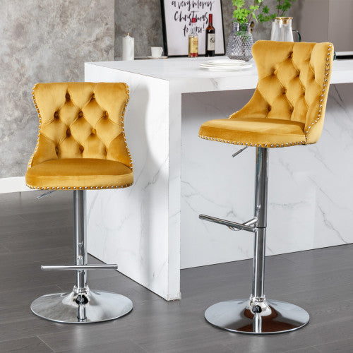 US Local Swivel Velvet Barstools Adjusatble Seat Height From 25-33 Inch Gold,Set Of 2