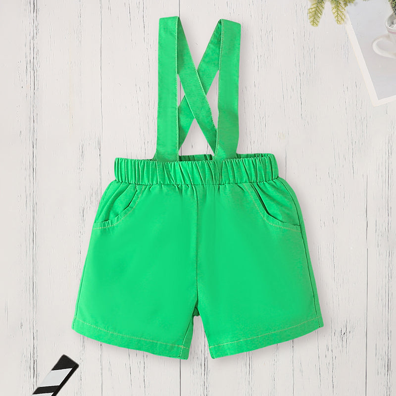 US Local Newborn Baby Boy St. Patrick's Day Clothes Short Sleeve Clover Print Romper & Suspenders Pant 2Pcs Casual Clothes Set