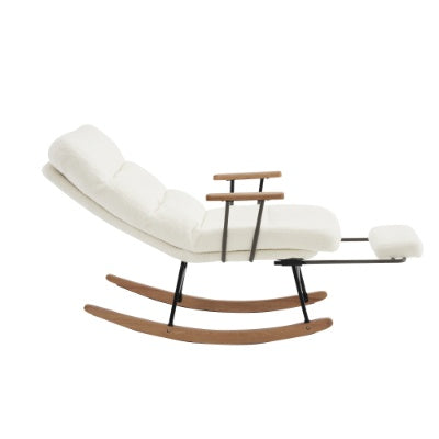 UK Local Rocking Chair, Boucle Fabric Tufted Rocking Chair, Armchair With Metal Legs And Wood Base, High Back Rocking Tub Chair With Comfortable Footrest And Adjustable Recliner For Living Room, Bedroom, White