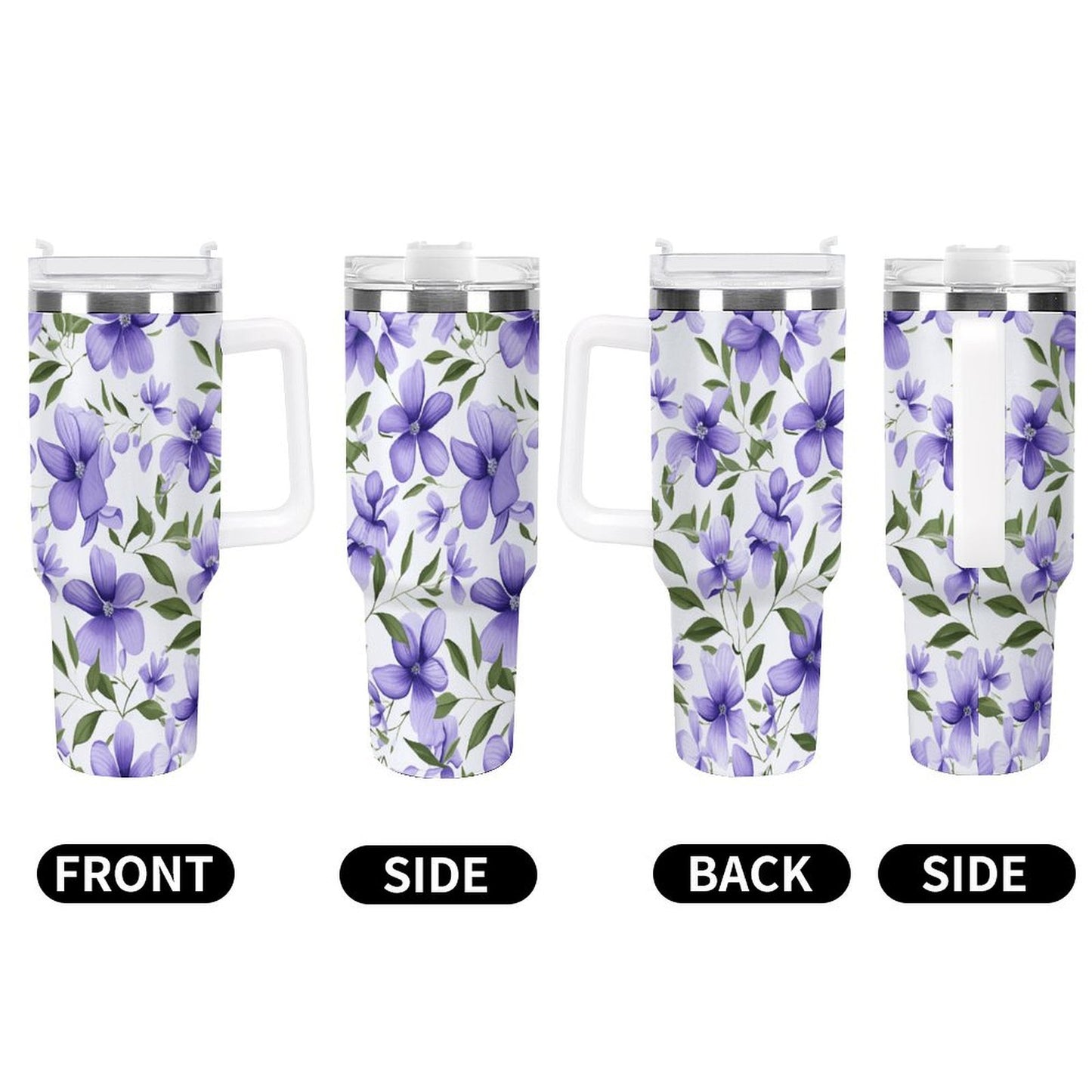 PHDT00037 POD US Local Tumbler 40 oz Large Capacity Car Cup Purple, Flowers, Green Leaves