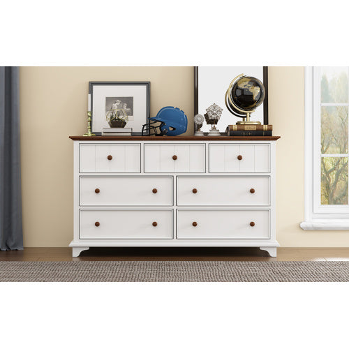 US Local Wooden Captain Seven-Drawer Dresser For Bedroom, Living Room, Kids' Room, White Walnut