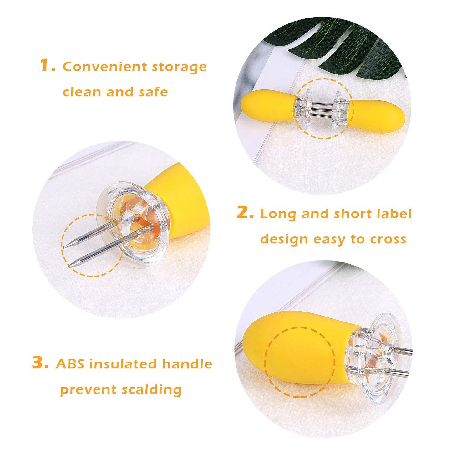 Yellow Corn Cob Holder Stainless Steel Fork Skewer Is Suitable For Corn On The Cob Grilling Tools