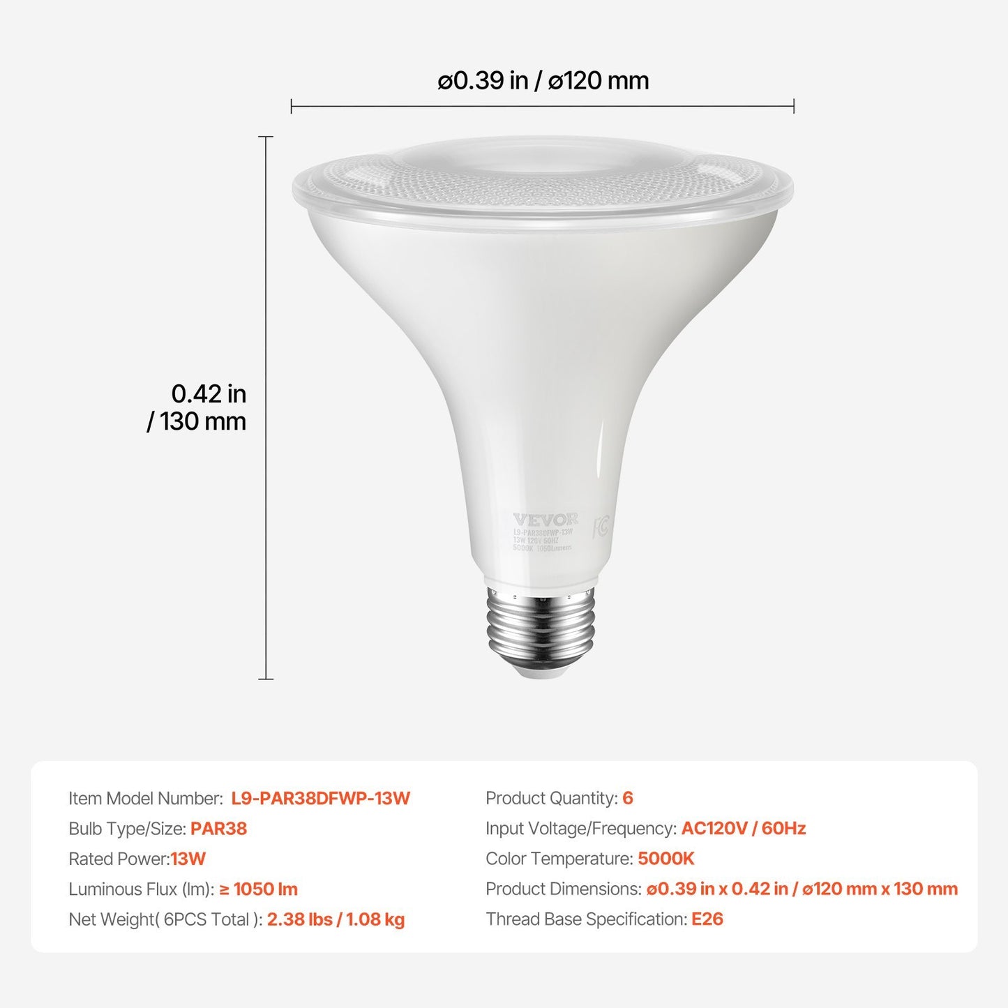 US Local PAR38 Outdoor Flood Light Bulb 6 Pack 1050 Lumens LED Bulbs 5000K Dimmable