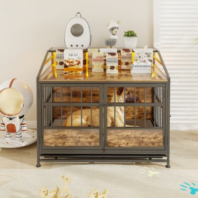 US Local Multi-function Furniture Style Dog Crates With Storage, Dog Crate Furniture Large Wooden Dog Kennel With Double Doors, For Large Medium Dog Indoor, Brown
