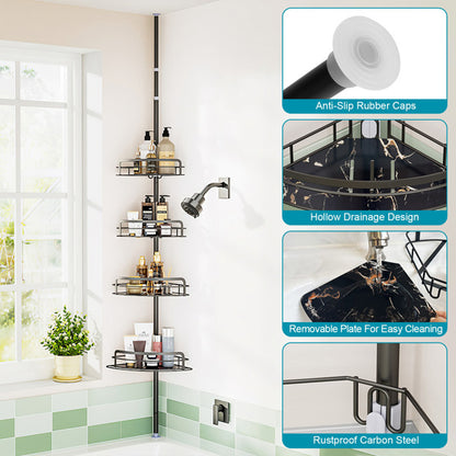 US Local Corner Shower Caddy Tension Pole, Quick Setup, Rust-Free Bathroom Shower Organizer Corner For Bathtub Shampoo Storage, 4-Tier Adjustable Shelf, Drill Free, Fits 8.66 To 116 Inch Height, Black