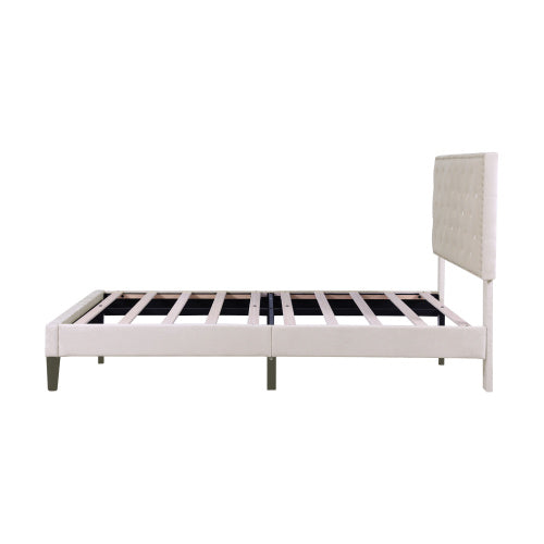 UK Local 4ft6 Double Upholstered Velvet Bed Frame, With Adjustable Button-Tufted  Riveted Headboard, Velvet Platform Bed Frame With Solid Wood Slat And Mute Foam, No Box Spring Needed, Easy Assembly, Beige