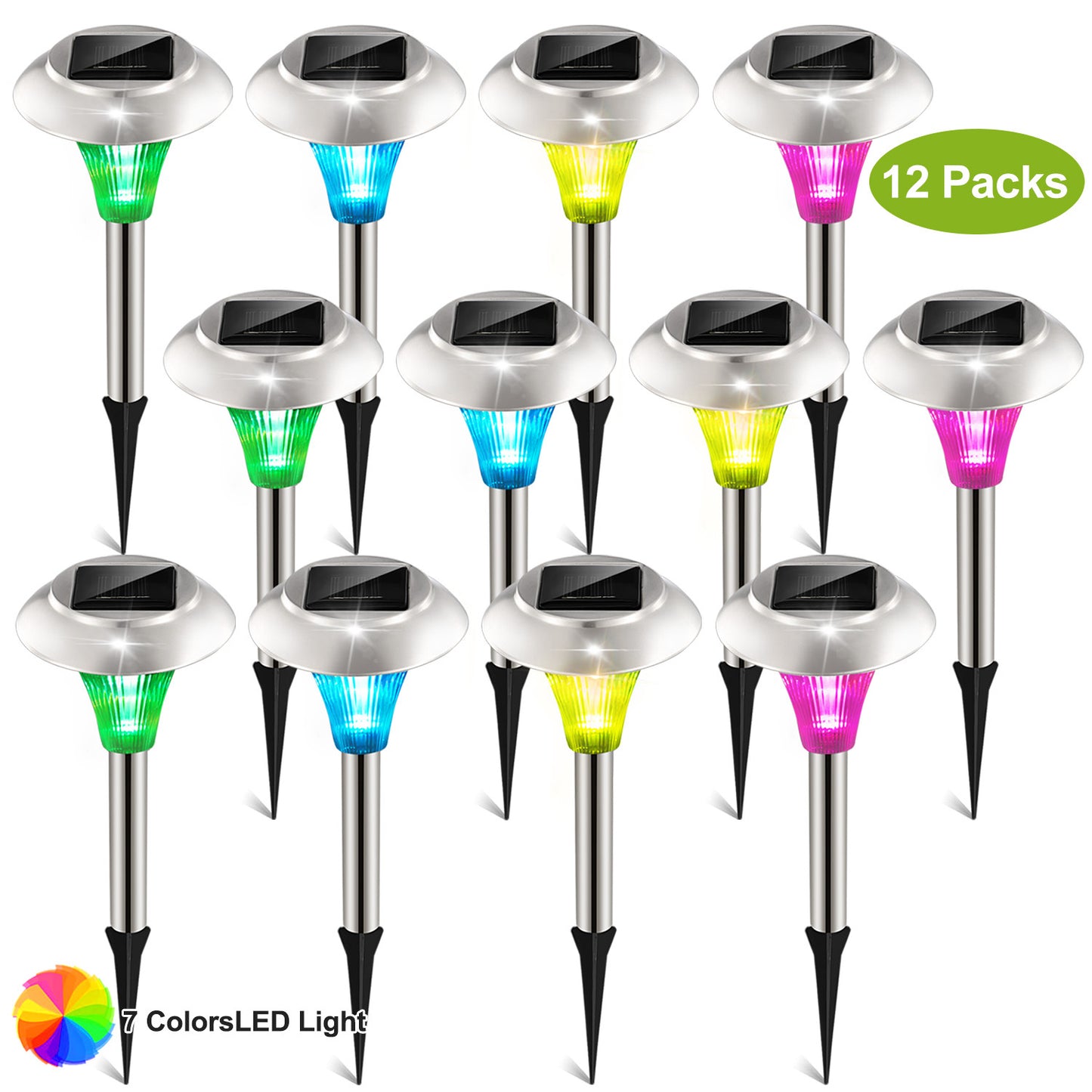 US Local 24 Pcs 12Pcs 8Pcs 4Pcs Solar Garden Lights IP44 Waterproof 7 Color Changing For Yard Driveway Walkway