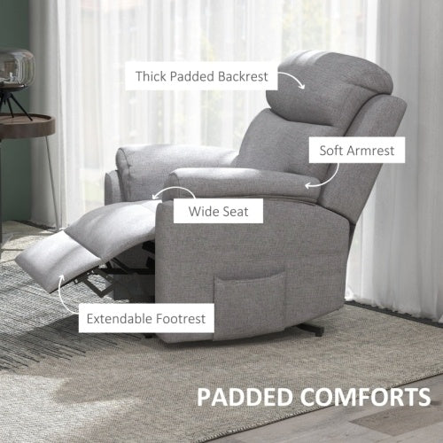 UK Local HOMCOM Power Lift Recliner Chair, Electric Lift Chair For Elderly, Overstuffed Linen Fabric Riser And Reclining Armchair With Remote Control, Side Pockets, For Living Room, Grey