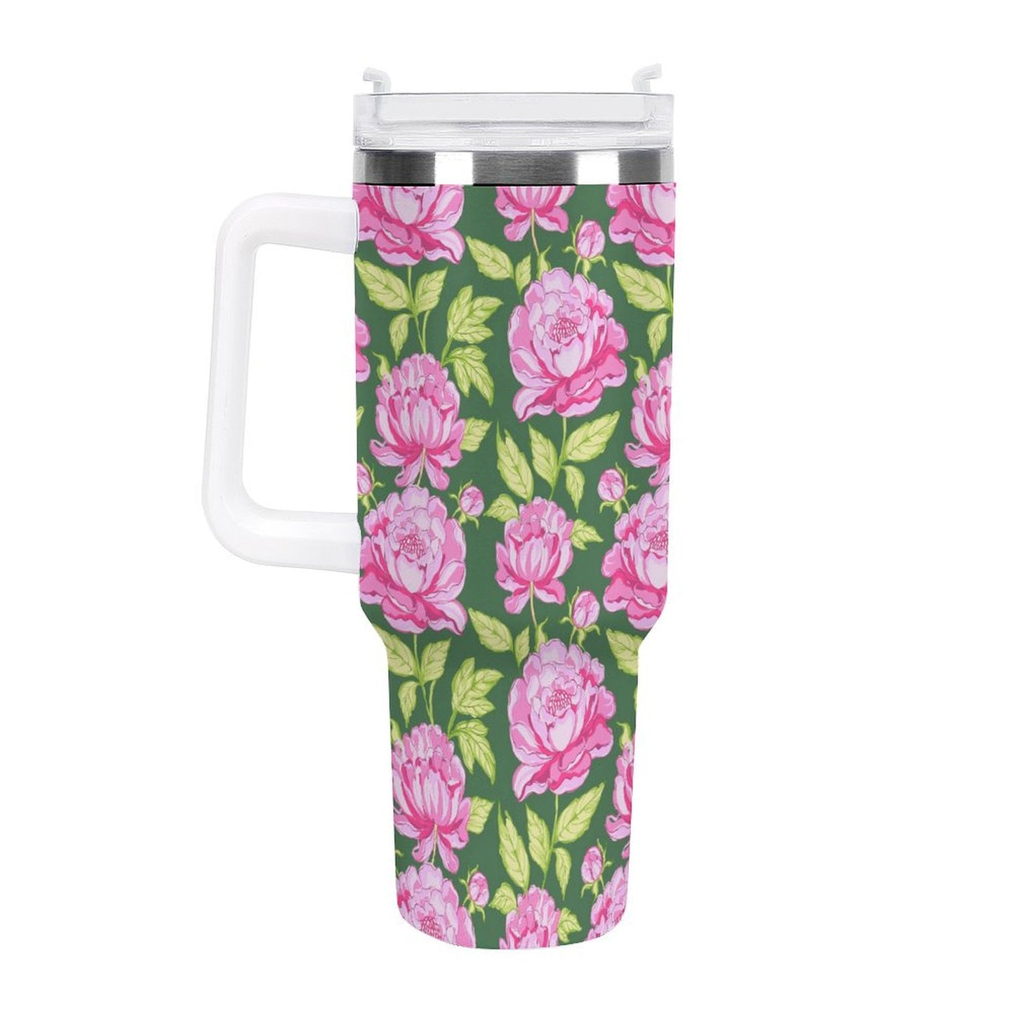 PHDT00430 POD US Local Tumbler 40 oz Large Capacity Car Cup Pink, Peony, Pink Green