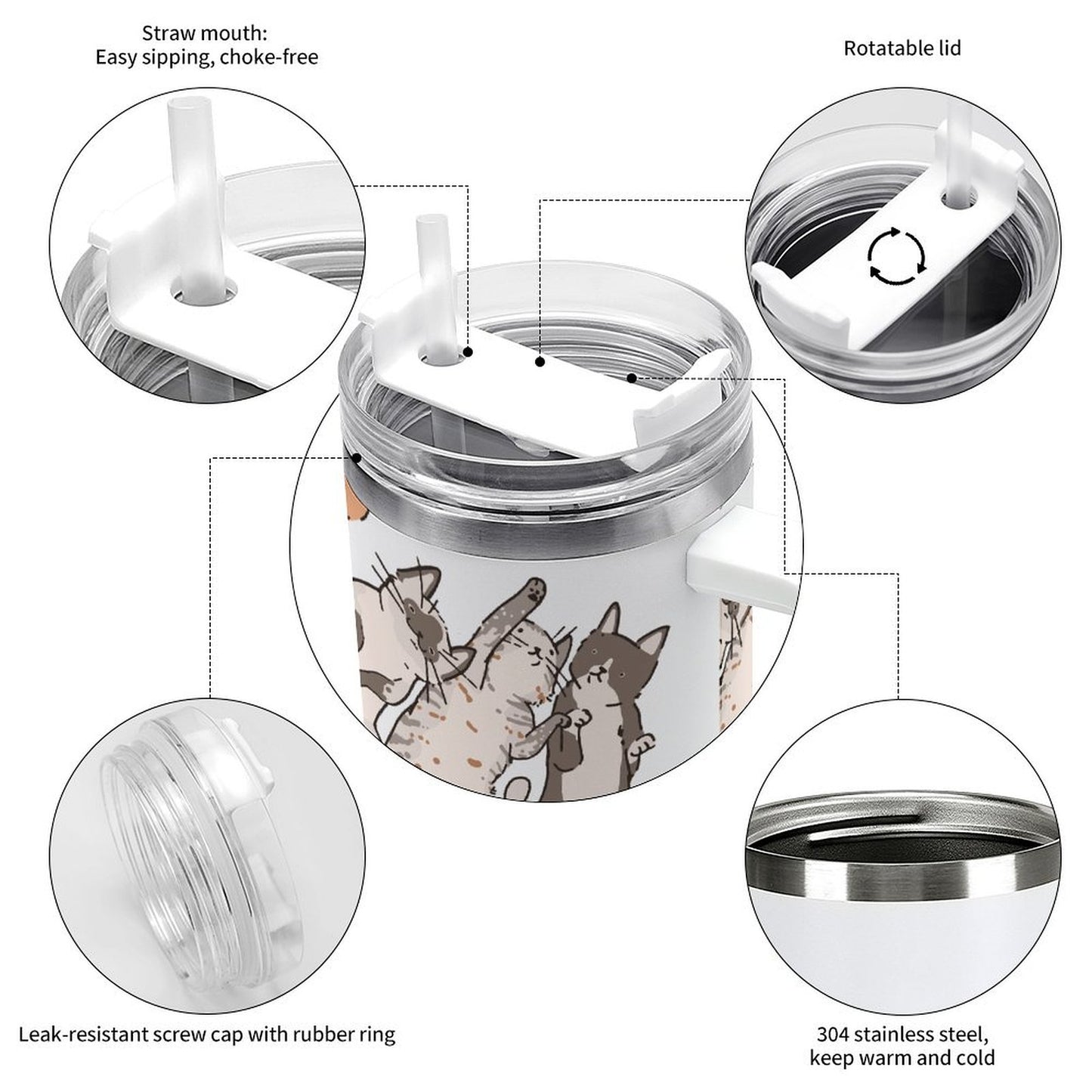 POD US Local Tumbler 40 oz Large Capacity Car Cup Cat 07