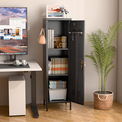 US Local Metal Lockers For Employees With Handle,Metal Storage Locker With 2 Pegboard & 5 Hooks For Gym, School, Office,Home,Garage,Black