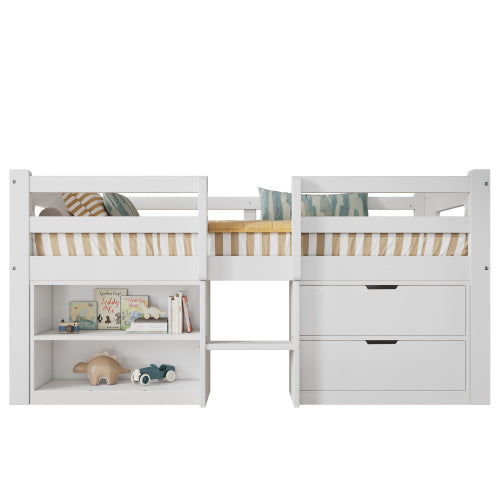 UK Local Wooden Bed, Storage Bed , Children S Bed, 3ft Single Bed 90x190cm, Safety Guardrail, Two Drawers With Slides, Two Storage Compartments, Pine Wood  Particle Board, White