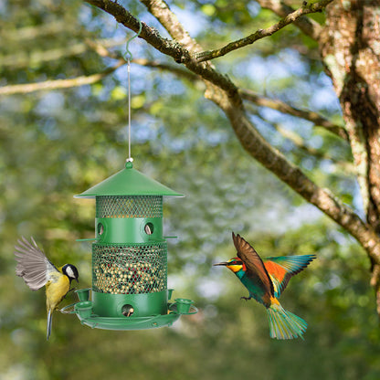 US Local 1Pc Wild Bird Feeder Squirrel-Proof Chew-Proof Metal Bird Seed Feeder Outdoor Hanging Bird Feeder With 360 Degree Circular Perches Water Cups For Yard Garden Patio