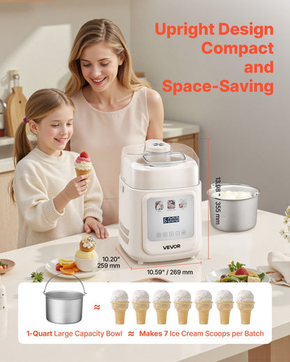US Local 1 Quart Automatic Ice Cream Maker With Built-in Compressor No Pre-freezing