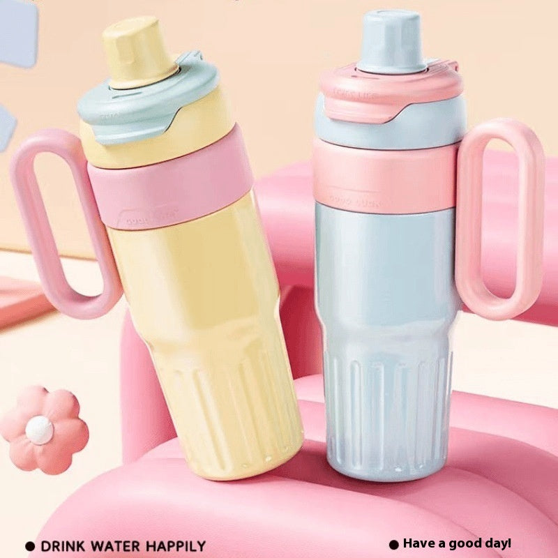 USA Local 780ml Gradient Double Drink Thermal Cup Stainless Steel With Lid Coffee Cup Thermos Large Capacity Straw Cup For Male And Female